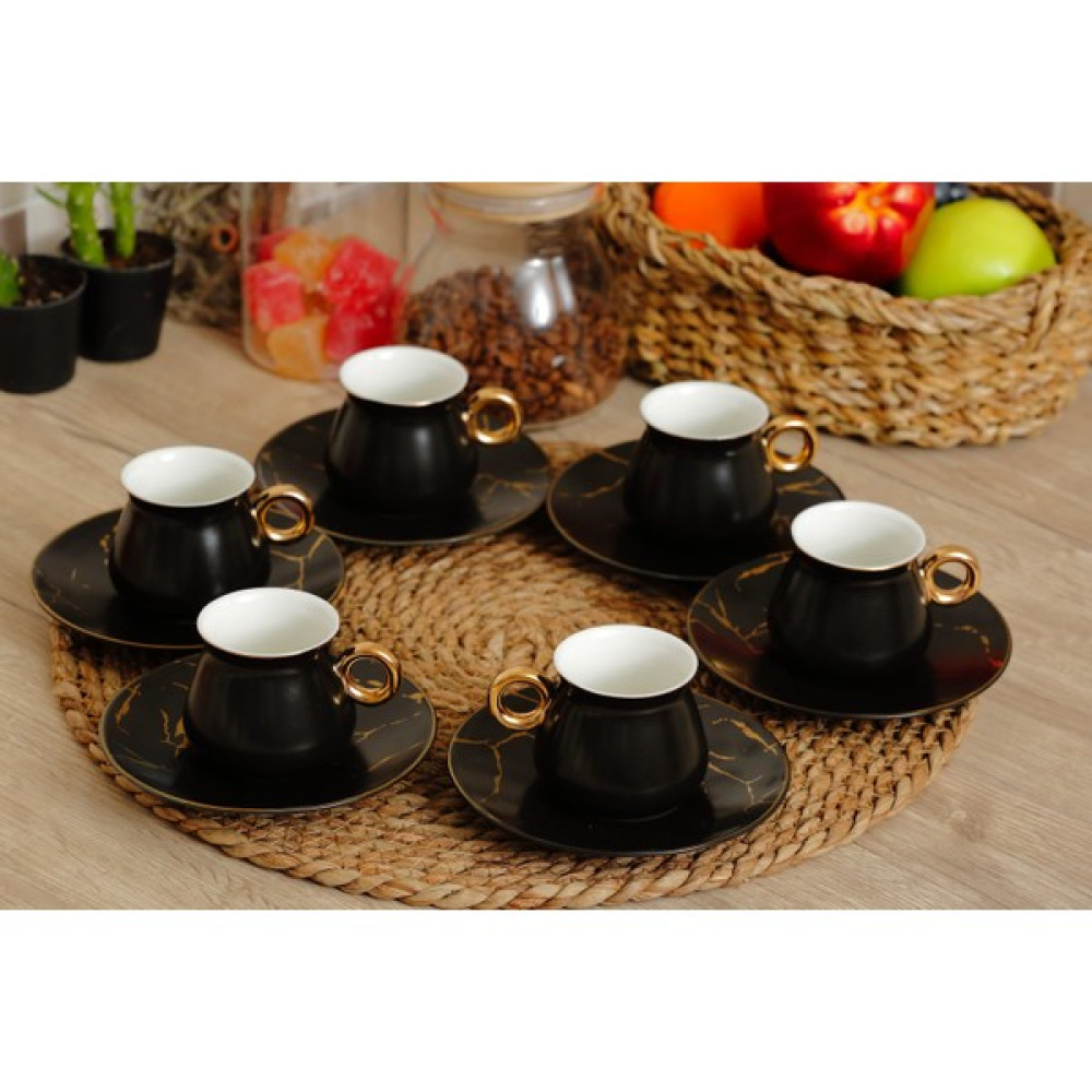 Homenıva Premium Collection 6 Kişilik Mat Kahve Fincan Takımı - Siyah Fincan / Bardak / Kahve Takımı Fiyatı