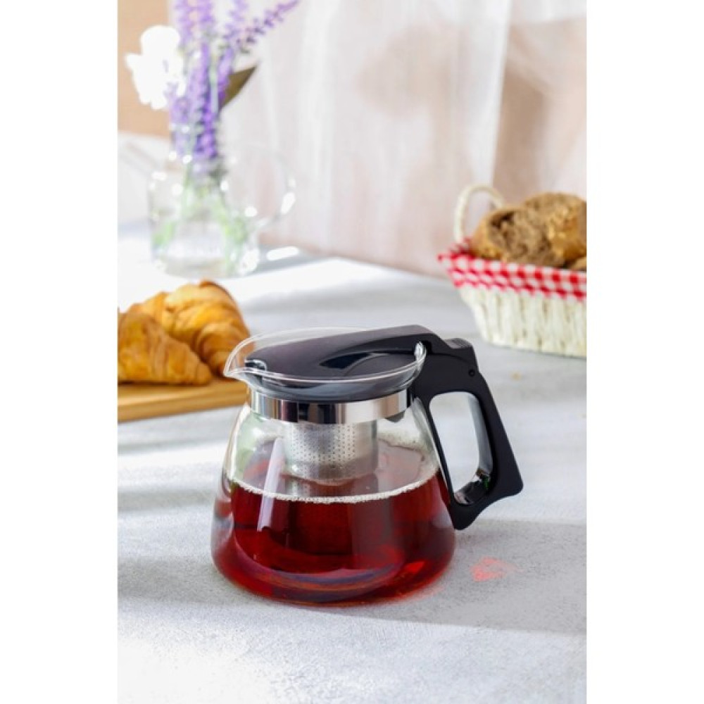 Homenıva Siyah Süzgeçli Cam Demlik 1100 ml Çay / Çaydanlık Setleri Fiyatı