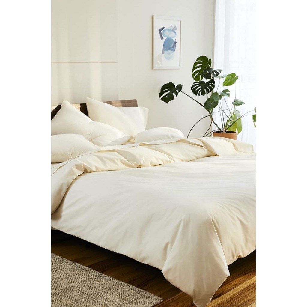 Homenup 180X200 Lüks Battal Boy Natural Pamuk Saten Nevresim Takımı (Lastikli Çarşaflı) 83 Tel Beyaz - Krem - 180 x 200 cm Nevresim Takımı Fiyatı