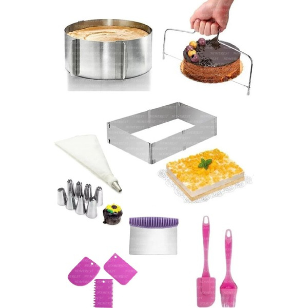 Homerest 10 Adet Pasta Kek Yapım Seti, Ayarlanabilir Kek Kalıpları, Krema Torbası, Kazıyıcı, Spatula Fırça Kek Kalıpları Fiyatı