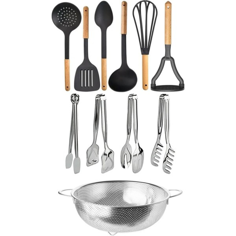 Homerest 11 Adet Ahşap Saplı Kepçe Kevgir Spatula Kaşık Çelik Makarna Süzgeci Pasta Salata Makarna Maşası Mutfak Gereçleri Fiyatı