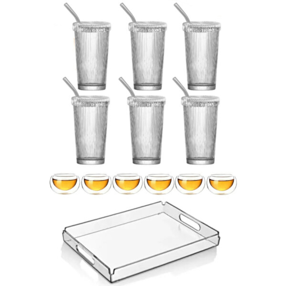 Homerest 13 Adet Tepsi Sosluk Bardak Kahve Sunum Seti Cam Sosluk Mika Bardak ve Servis Tepsisi Seti Fincan / Bardak / Kahve Takımı Fiyatı