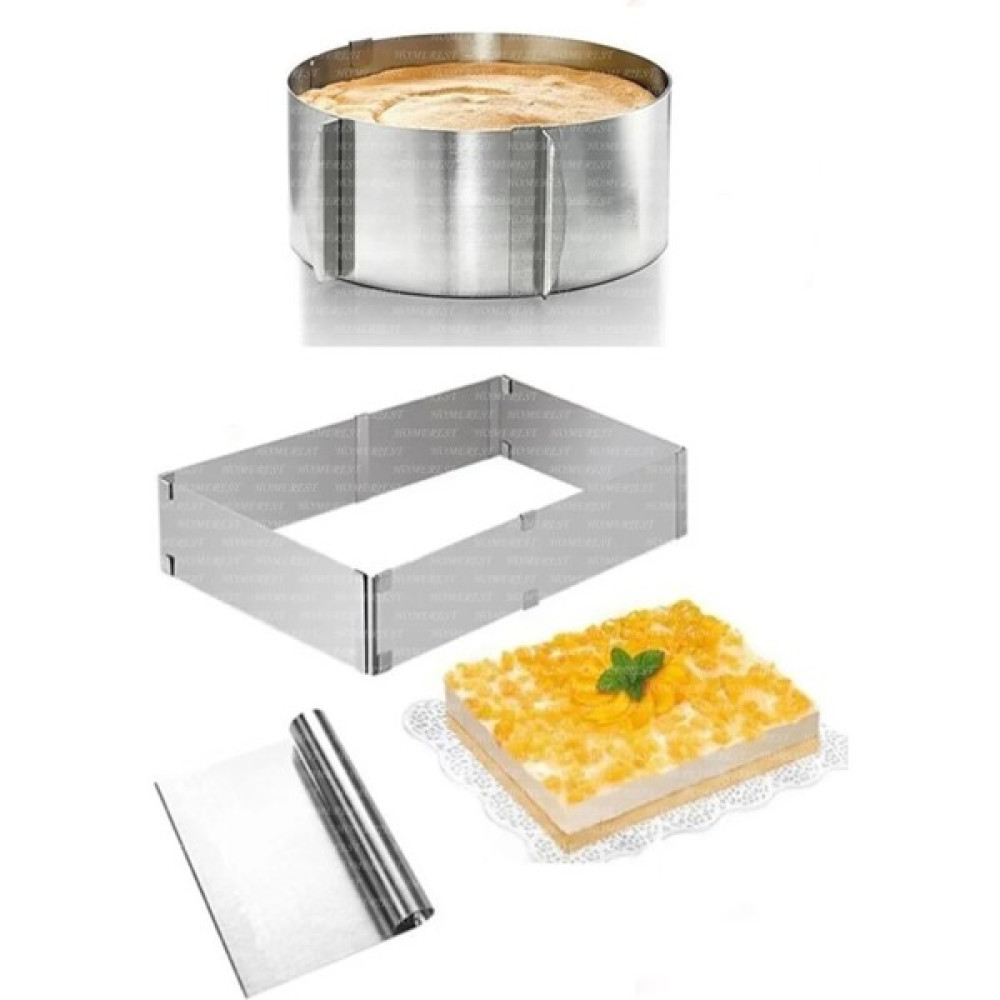 Homerest 3 Parça Ayarlanabilir Kare Pasta Kek Kalıbı, Yuvarlak Pasta Kek Kalıbı, Metal Kazıyıcı Kek Kalıpları Fiyatı