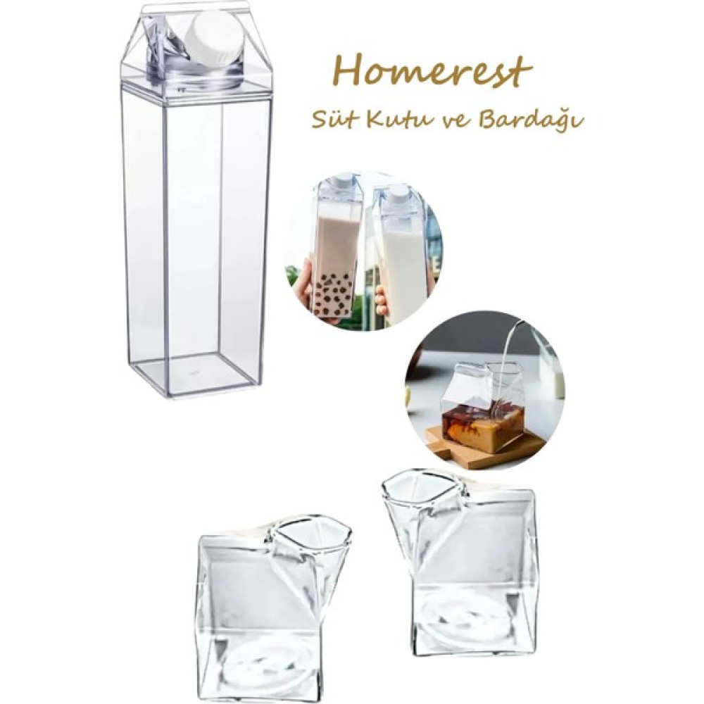 Homerest 3'lü Set | 2'li Borosilikat Isıya Dayanıklı Şık Cam Süt Kutusu Bardak | 1 Adet Mika Süt Şişesi Kutu Fincan / Bardak / Kahve Takımı Fiyatı
