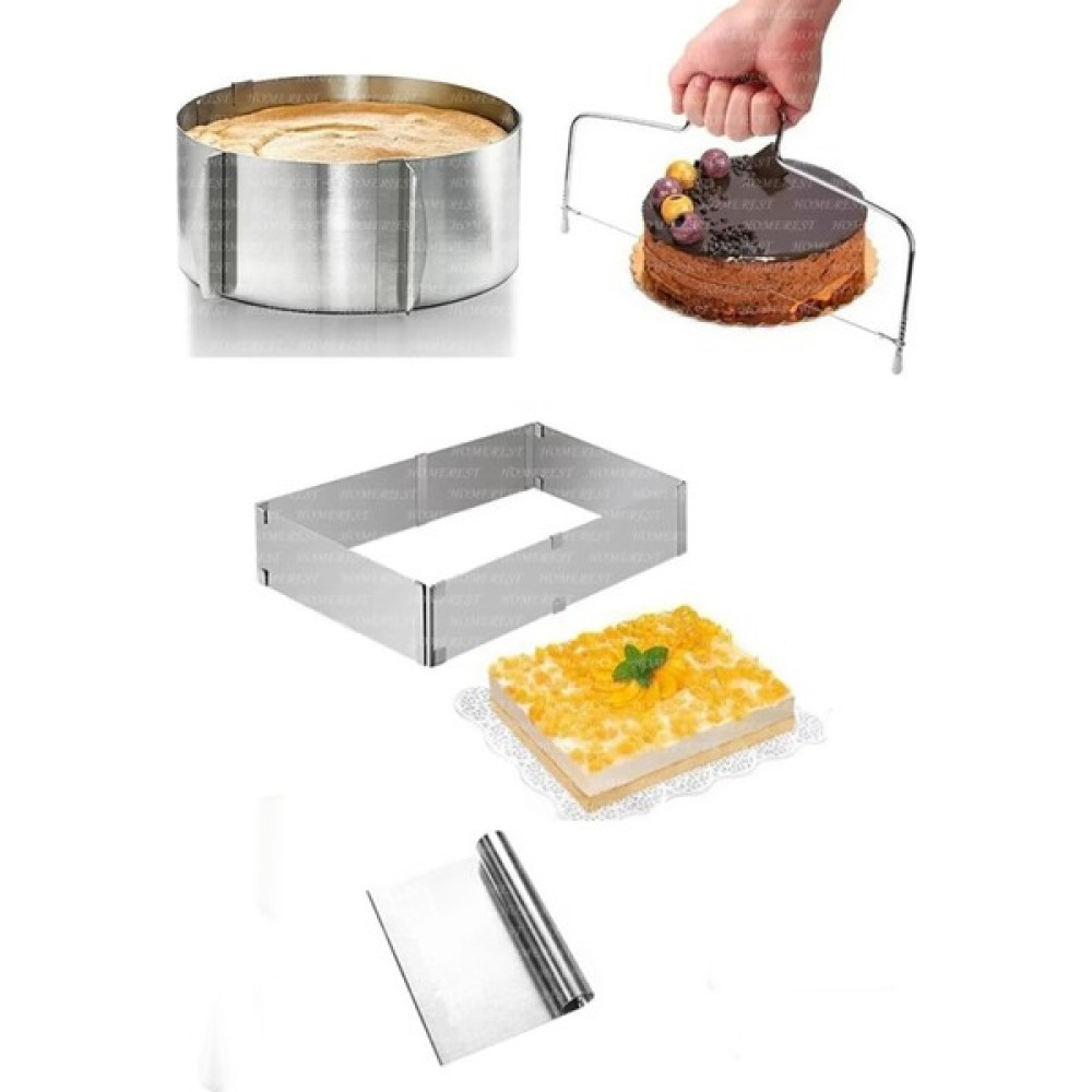 Homerest 4 Parça Kek Pasta Yapma Seti, Ayarlanabilir Yuvarlak Kare Kek Kalıbı, Çelik Kazıyıcı Spatula Kek Kalıpları Fiyatı