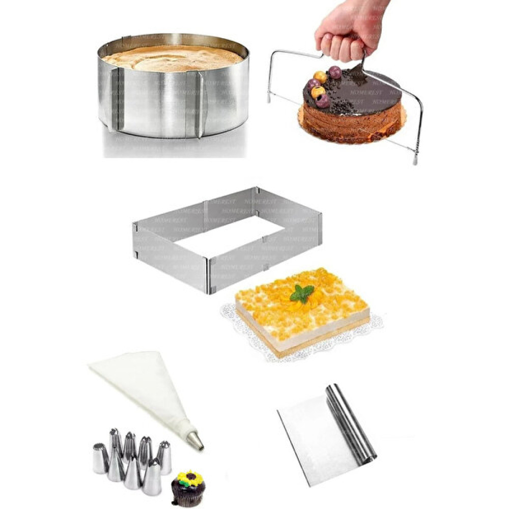 Homerest 5 Parça Kek Pasta Yapım Seti, Ayarlanabilir Kek Kalıpları, Krema Torbası, Çelik Kazıyıcı Seti Kek Kalıpları Fiyatı