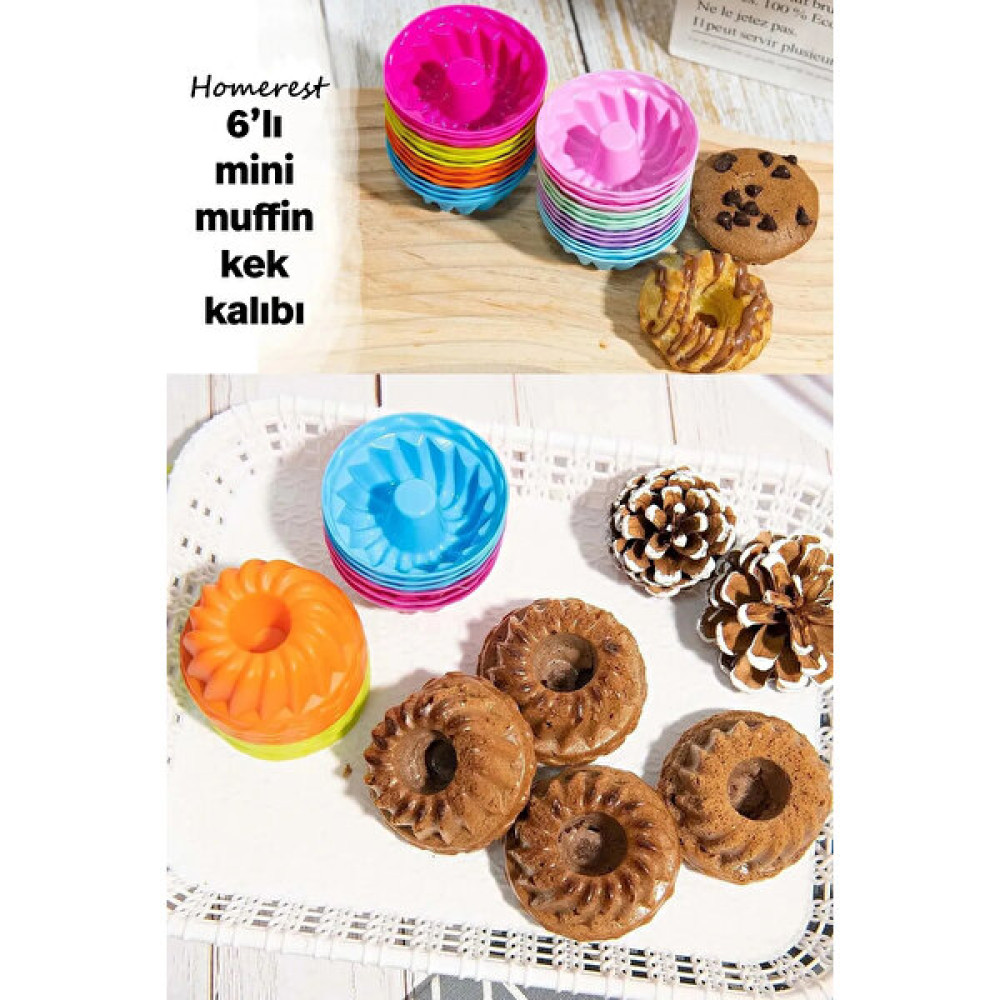 Homerest 6 Adet Silikon Muffin Kalıbı Renkli Silikon Mini Kek Kalıbı Fırın ve Kek Kalıbı Cupcake Kalıbı Kek Kalıpları Fiyatı
