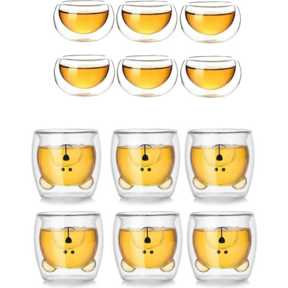 Homerest 6'lı Ayıcık Desenli Çift Cidarlı 250 ml Cam Bardak, 35 ml Çift Cidarlı Cam Sosluk Reçellik Lokumluk Fincan / Bardak / Kahve Takımı Fiyatı