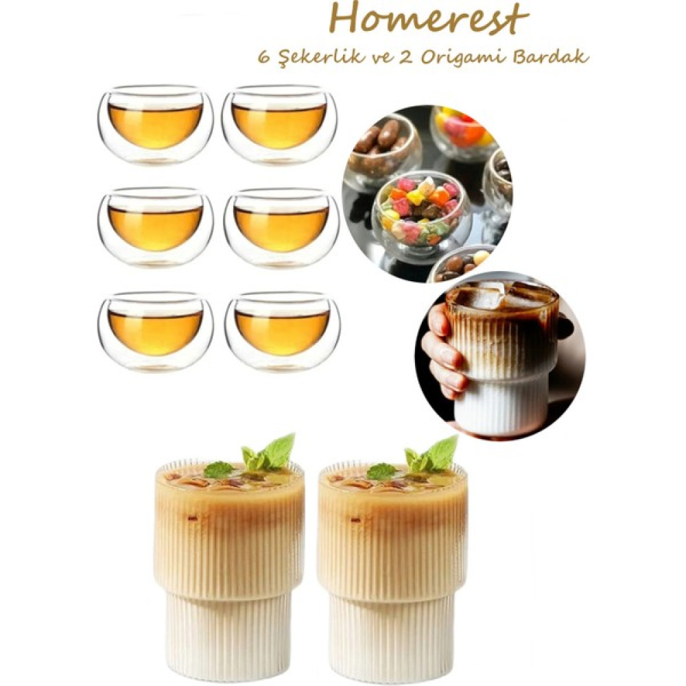 Homerest 8 Adet Cidarlı Sosluk ve Origami Stil Bardak 6 Adet Çift Cidarlı Reçellik 2 Adet Origami Bardak Fincan / Bardak / Kahve Takımı Fiyatı