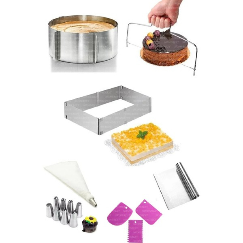 Homerest 8 Parça Kek Pasta Yapma Seti, Ayarlanabilir Kek Kalıpları, Krema Torbası, Kazıyıcı Şekillendirici Kek Kalıpları Fiyatı