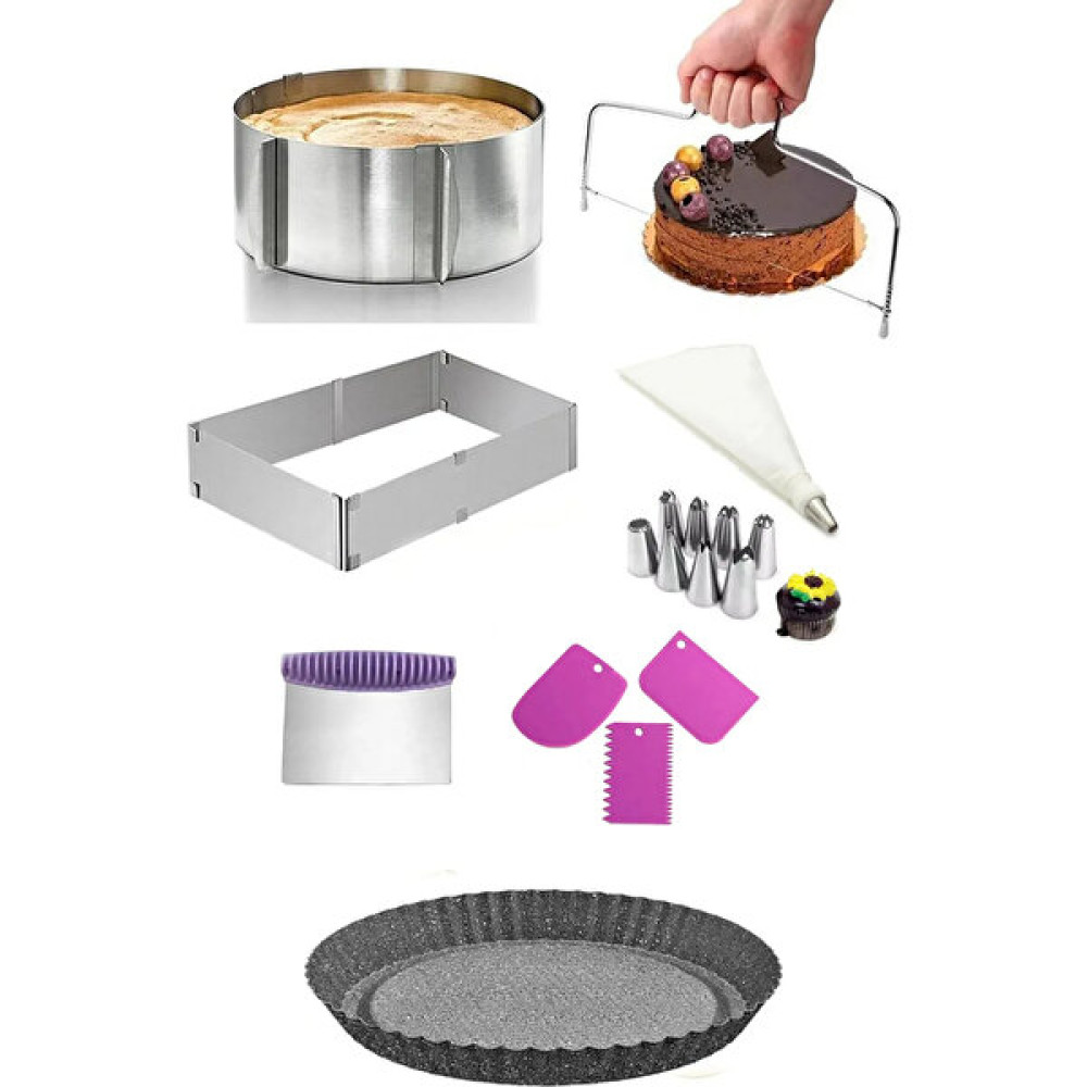 Homerest 9 Adet Pasta Seti, Ayarlanabilir Kare Yuvarlak Pasta Kalıbı, Granit Torte Kalıp, Spatula Torba Tel Tatlı ve Pasta Malzemeleri Fiyatı