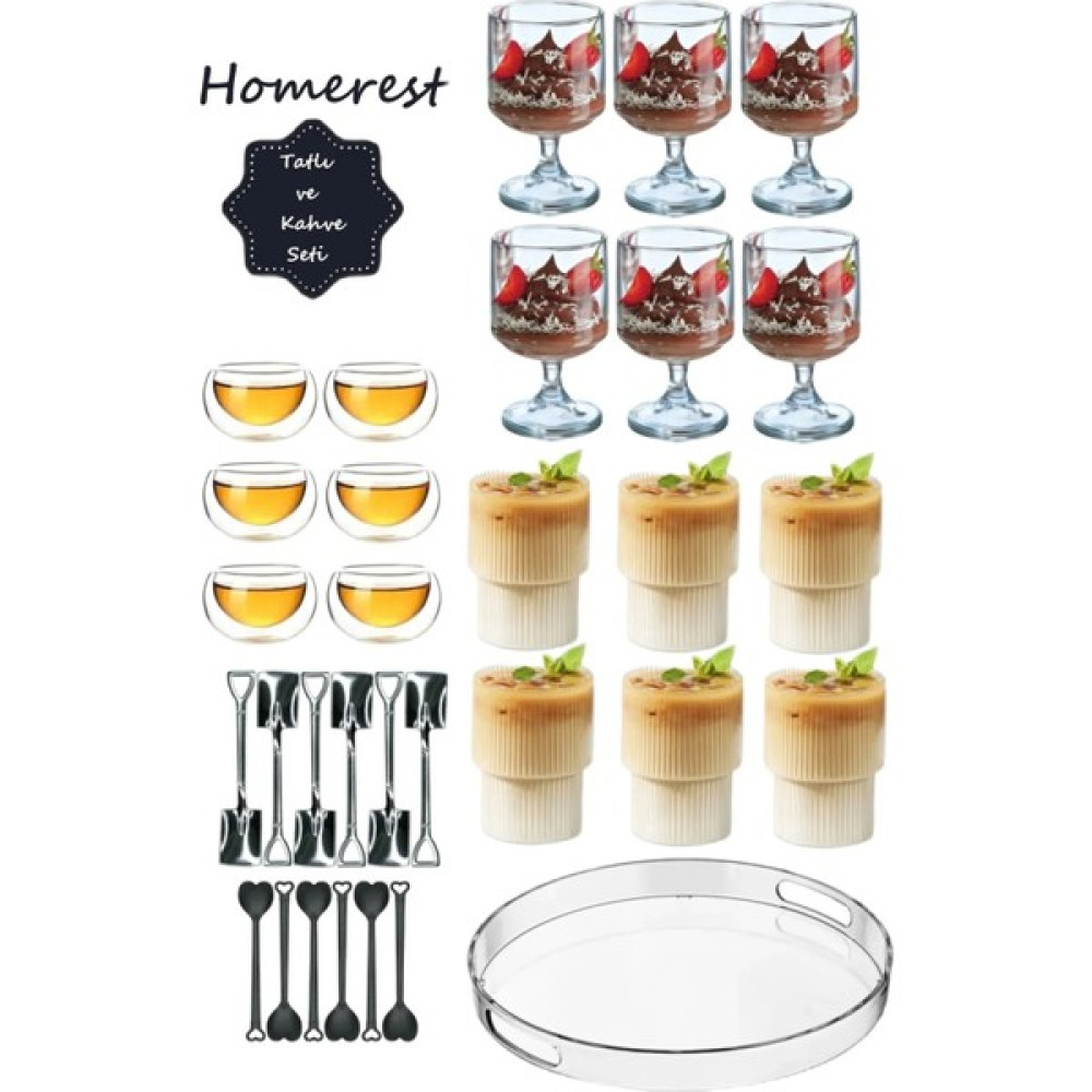 Homerest Lüx Kahve Tatlı Seti, Mika Magnolia Kase| Origami Bardak| Cidarlı Sosluk| Tatlı Kahve Kaşığı Tepsi Kase Fiyatı