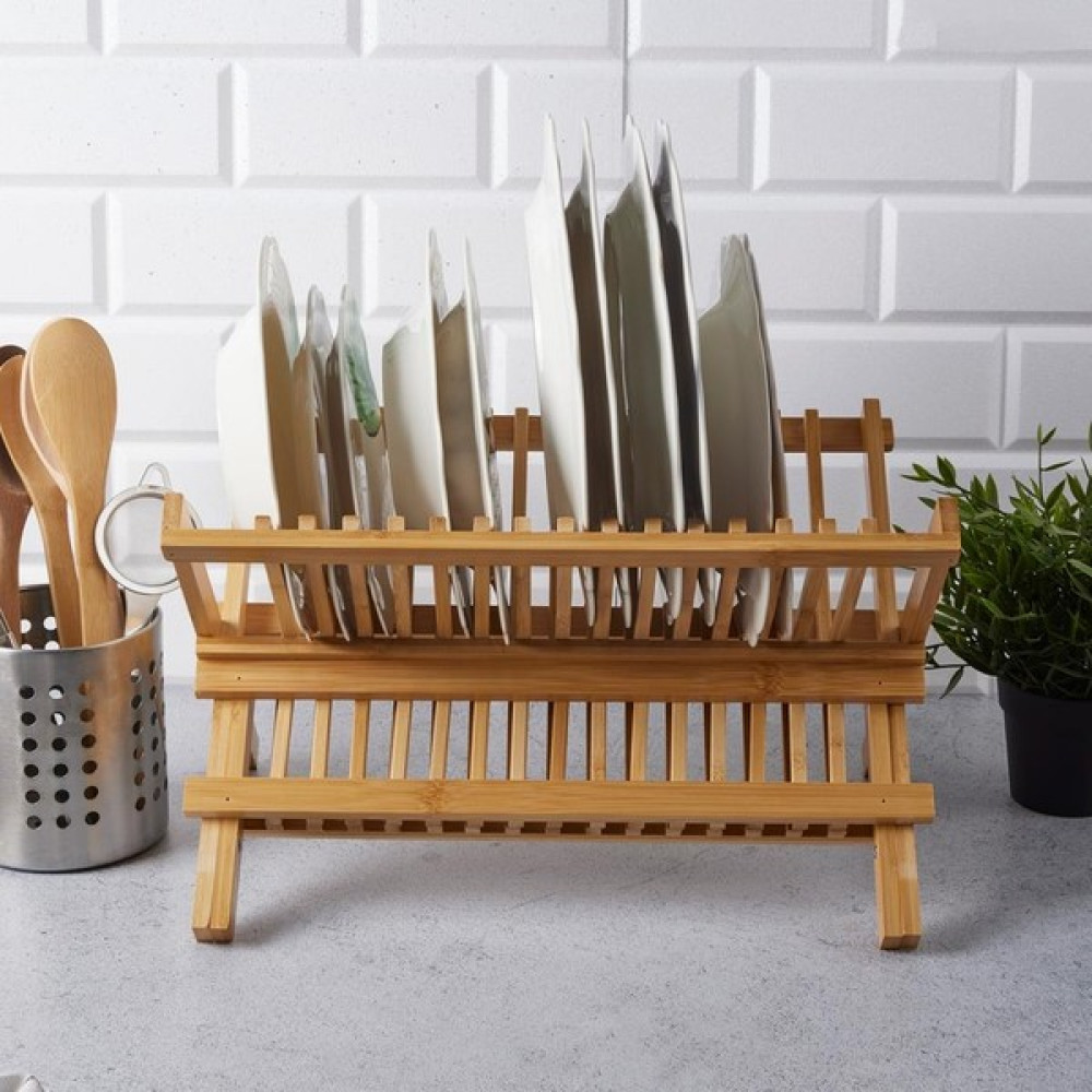 Hometarz Bambu Tabaklık Katlanabilir Bulaşıklık Orta Boy Bambu Bulaşıklık 39X32 cm Pratik Mutfak Gereçleri Fiyatı