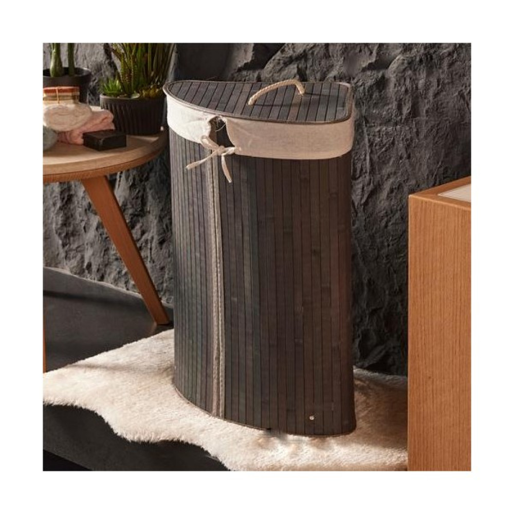 Hometarz Kirli Çamaşır Sepeti Bambu Çamaşır Selesi Kapaklı Natural Üçgen Kirli Sepeti Düz 35X35X60 - Gri Sepet Fiyatı