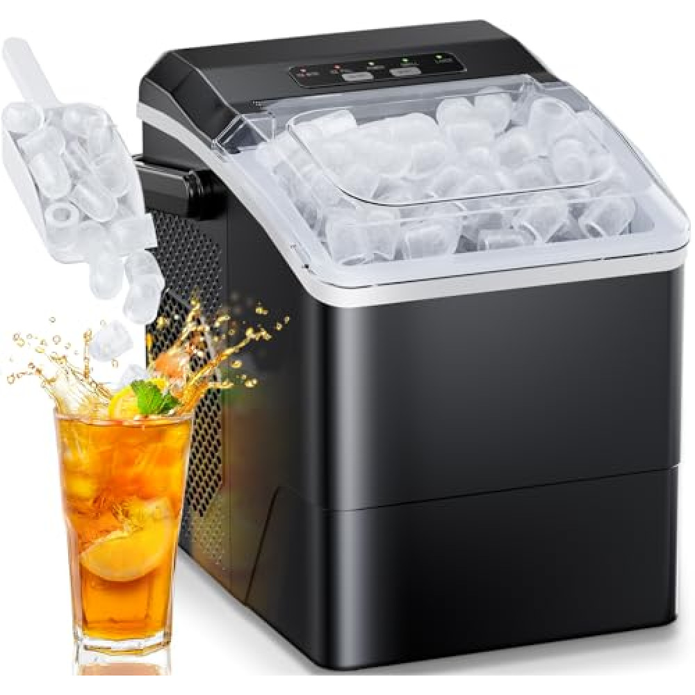 HOMEZAY Ice Maker Countertop, 9 Cubes Ready in 6 Mins, 26 lbs per Day, Ice Machine with 2 Ice Sizes and Self-Cleaning, Portable Ice Maker with Handle for Home, Kitchen, Camping, RV, Office, Black