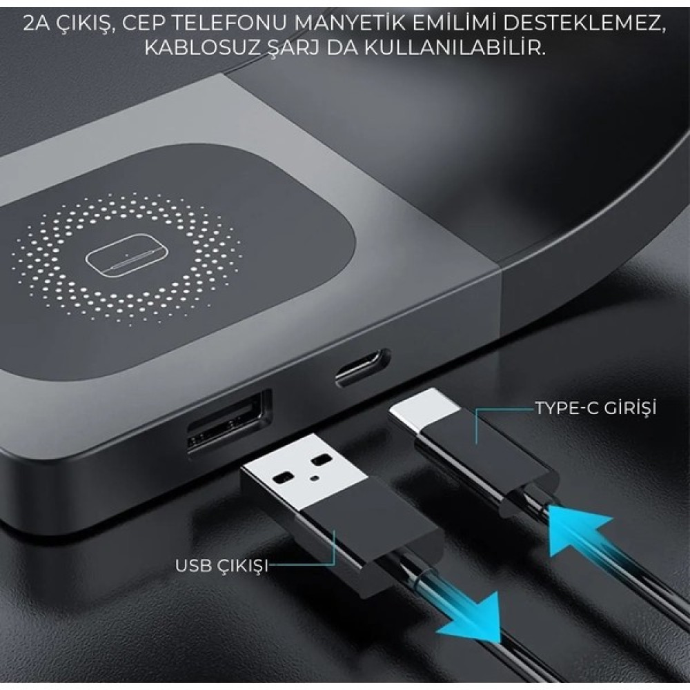 Homiano Magsafe Airdock 4 In 1 Hızlı Kablosuz Şarj Standı 15W Siyah - LFX-178 Cep Telefonu Şarj Cihazı Fiyatı