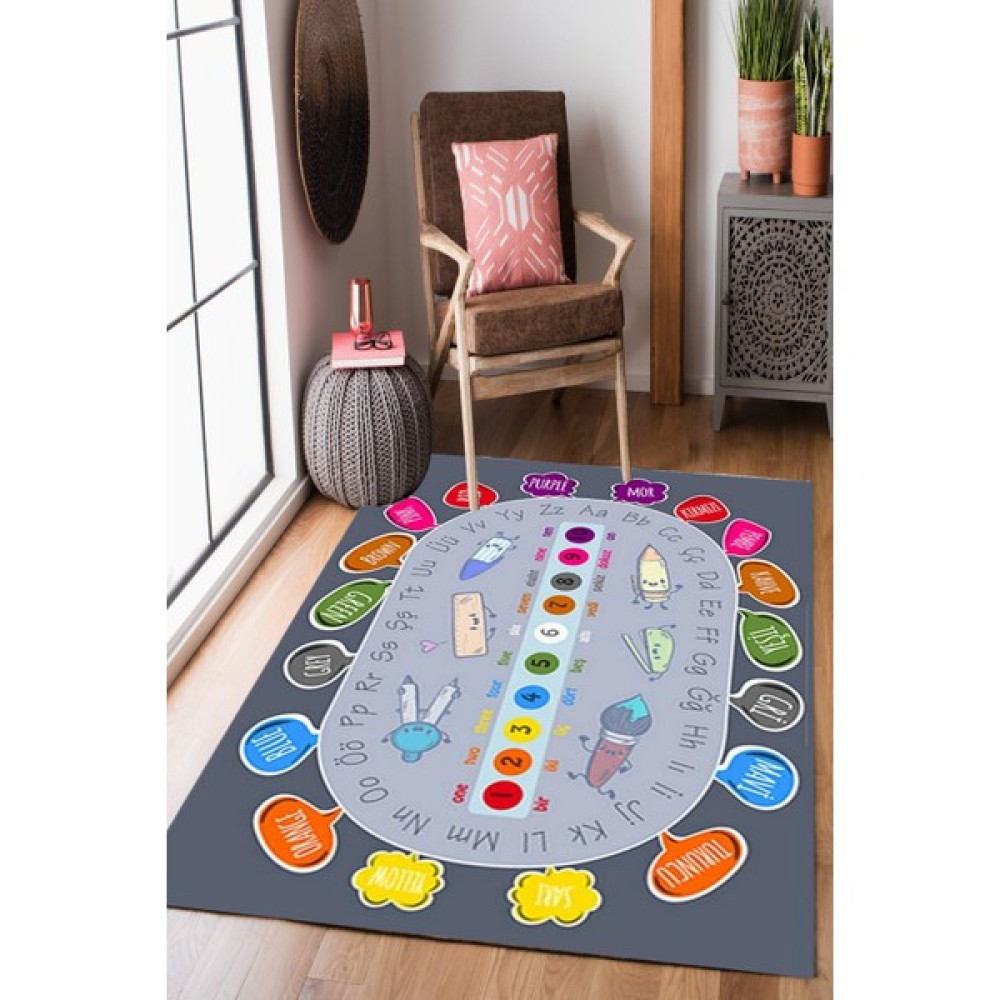 Homier Collection Kısa Saçaklı, Punto Serisi Yıkanabilir Kaymaz Taban Antibakteriyel Halı Çocuk Odası  CK-10102A - Renkli - 100 x 160 cm Bebek Odası Halı Fiyatı