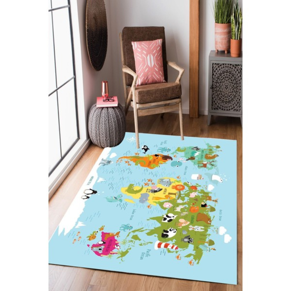 Homier Collection Kısa Saçaklı, Punto Serisi Yıkanabilir Kaymaz Taban Antibakteriyel Halı Çocuk Odası  CK-10195A - Renkli - 40 x 60 cm Bebek Odası Halı Fiyatı