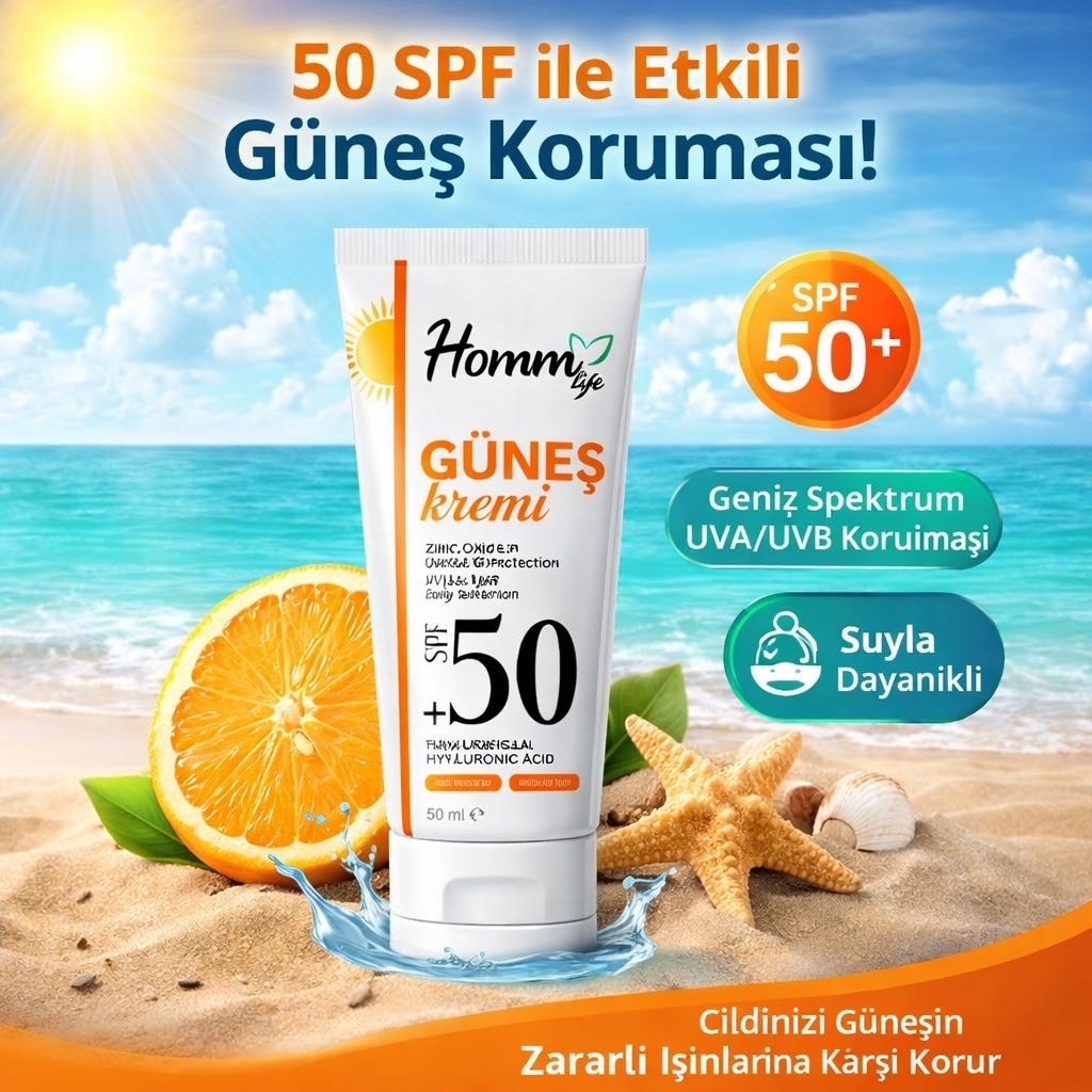Homm Bitkisel Güneş Kremi Spf 50+ Tüm Cilt Tiplerime Uygun, Hassas Cilt Dostu 50 ml Güneş Kremleri ve Losyonları Fiyatı