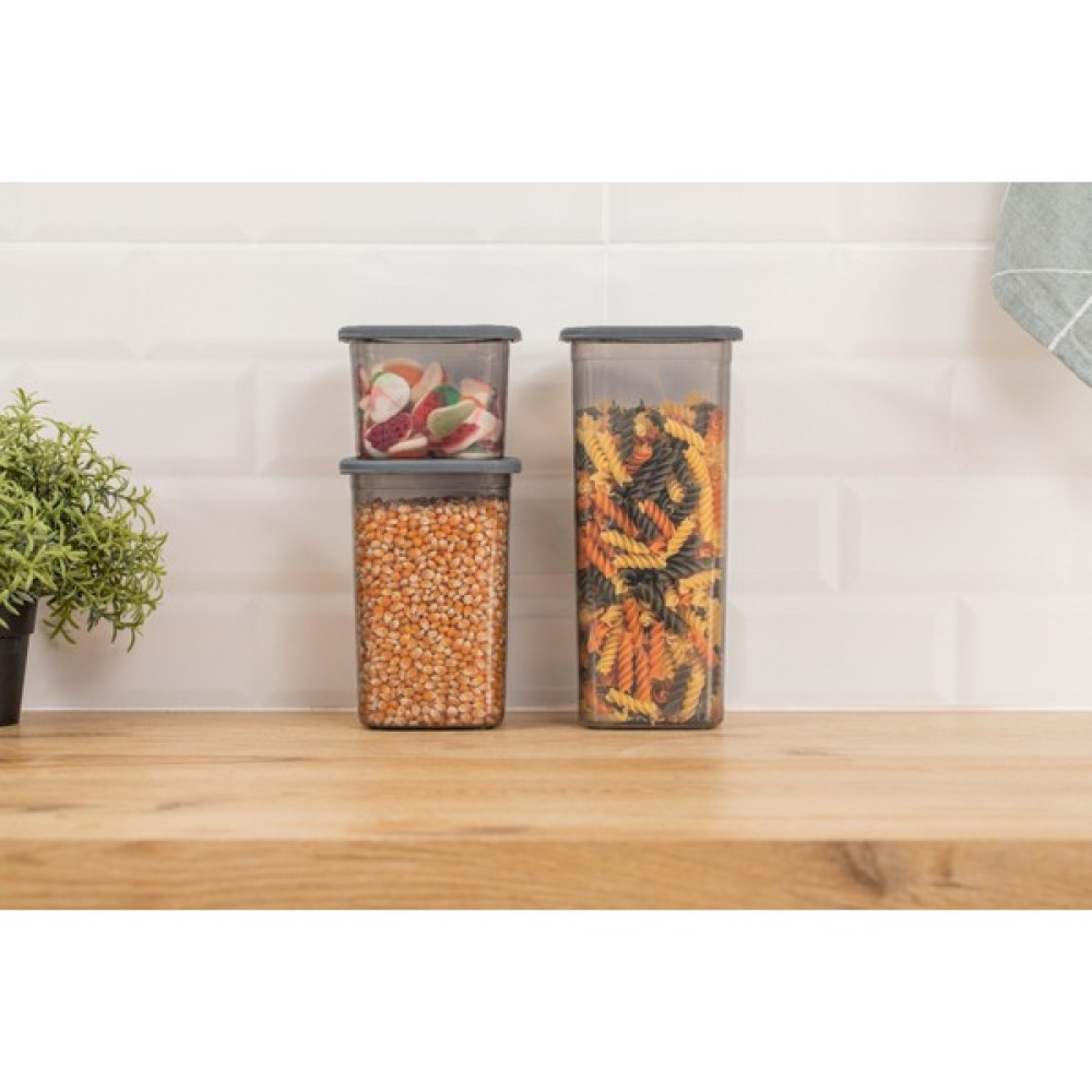 Homprime 3'lü Kare Erzak Antrasit Saklama Kabı Seti(1 Adet 1900ML, 1 Adet 1300ML, 1 Adet 650ML )AK767 - 3 Adet Saklama Kapları Fiyatı