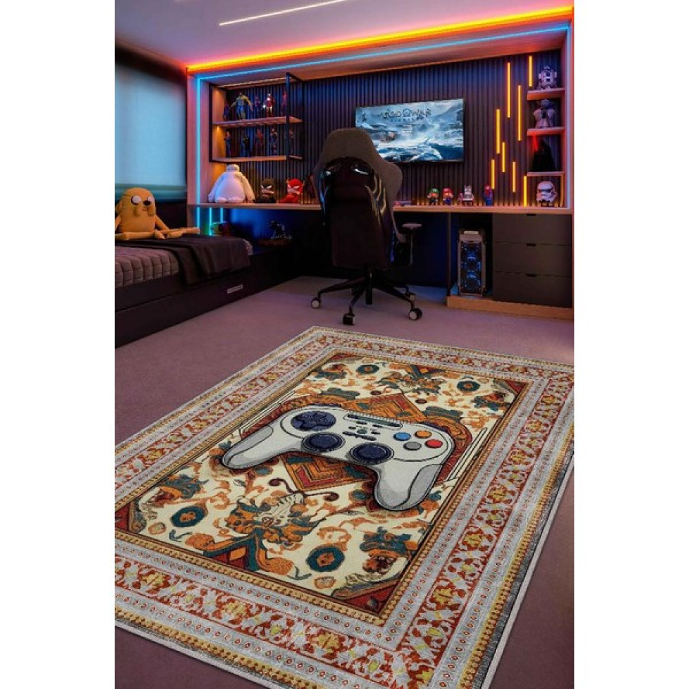 Homshtag Art Deko Gamer Halısı,Çok Renkli Gamer Halısı,Gamepad Figürlü Joystick Desenli Geleneksel Modern Oyuncu Halısı - 80 x 120 cm Salon Halısı Fiyatı