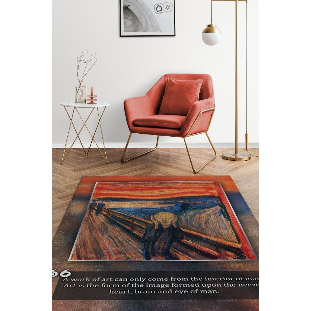 Homshtag Çığlık Munch Dokuma Tabanlı Yıkanabilir Kaymaz Sanat Sever Halısı - 100 x 150 cm - Renkli Salon Halısı Fiyatı