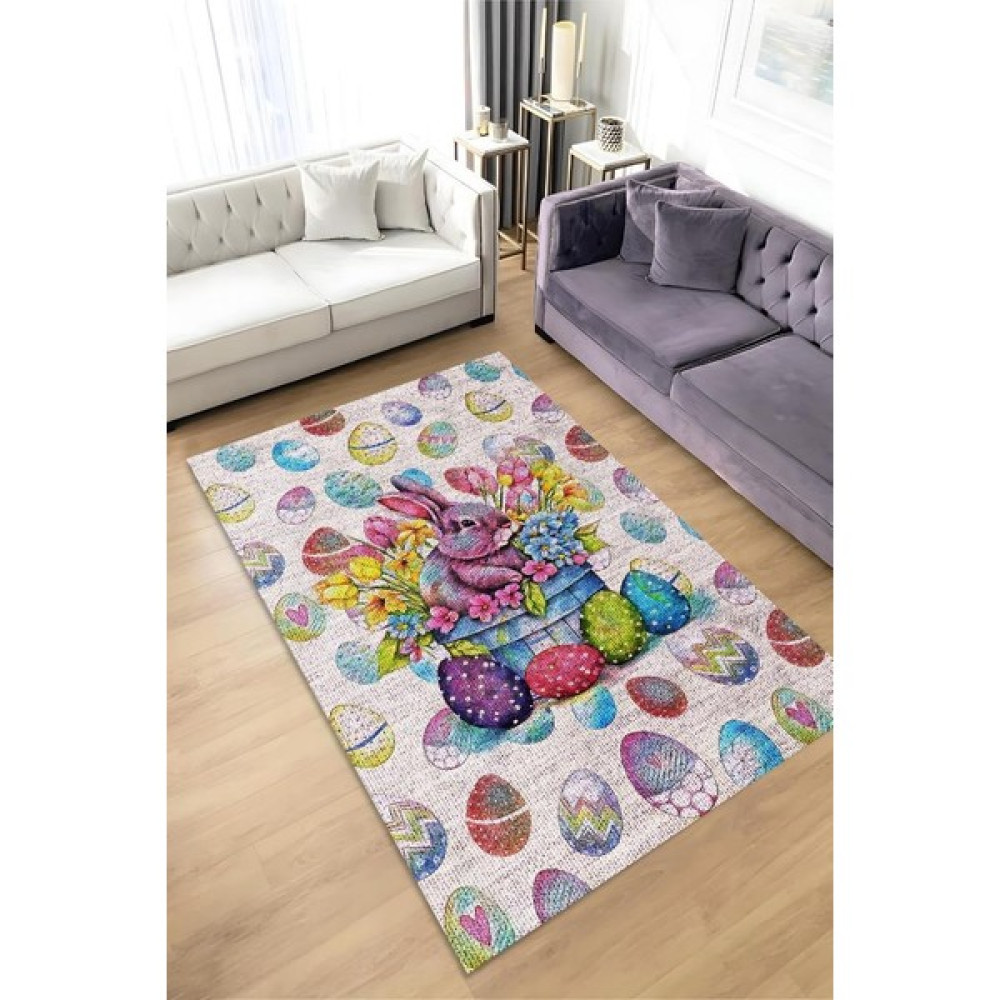 Homshtag Çocuk Odası Halısı Modern Çok Renkli Çocuk Halısı Yumurta Tavşan Figürlü Çocuk Halısı - 80 x 120 cm Bebek Odası Halı Fiyatı