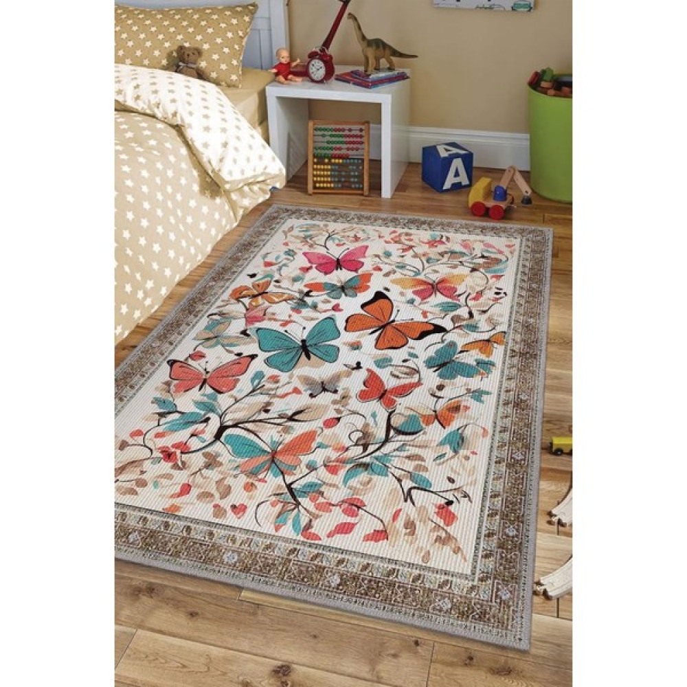 Homshtag Çok Renkli Dokulu Çocuk Odası Halısı Dokuma Rustik Çocuk Halısı Kelebek Temalı Halı - 80 x 120 cm Bebek Odası Halı Fiyatı
