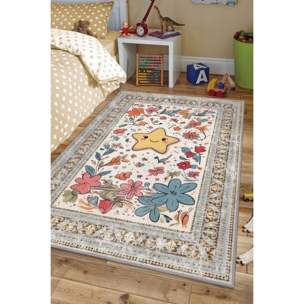 Homshtag Çok Renkli Dokulu Çocuk Odası Halısı Dokuma Rustik Çocuk Halısı Yıldız Çiçek Temalı Halı - 80 x 120 cm Bebek Odası Halı Fiyatı