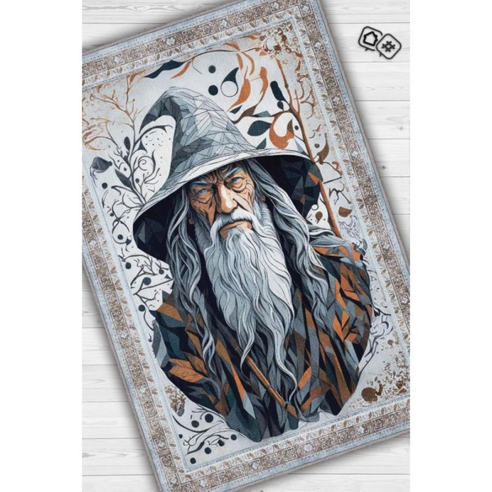 Homshtag Gandalf Figürlü Geleneksel Desenli Mavi Turuncu Gri Renkli Yüzüklerin Efendisi Halısı Orta Dünya Dekoratif Halı - 120 x 180 cm - Kırmızı Salon Halısı Fiyatı