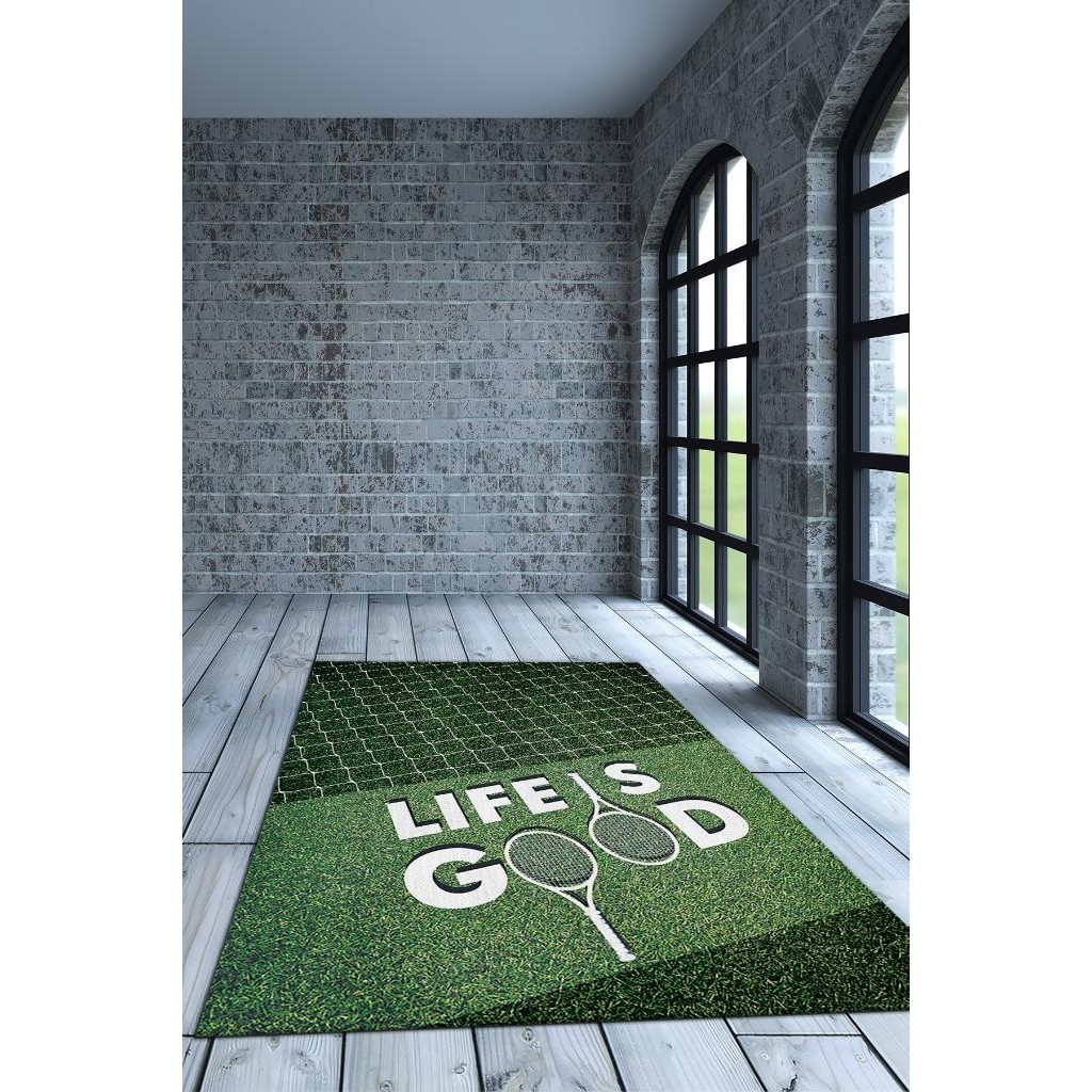 Homshtag Hayat Tenisle Güzel Pamuklu Dokuma Tabanlı Yıkanabilir Kaymaz Dekoratif Tenis Sever Halısı - 200 x 300 cm - Yeşil Salon Halısı Fiyatı
