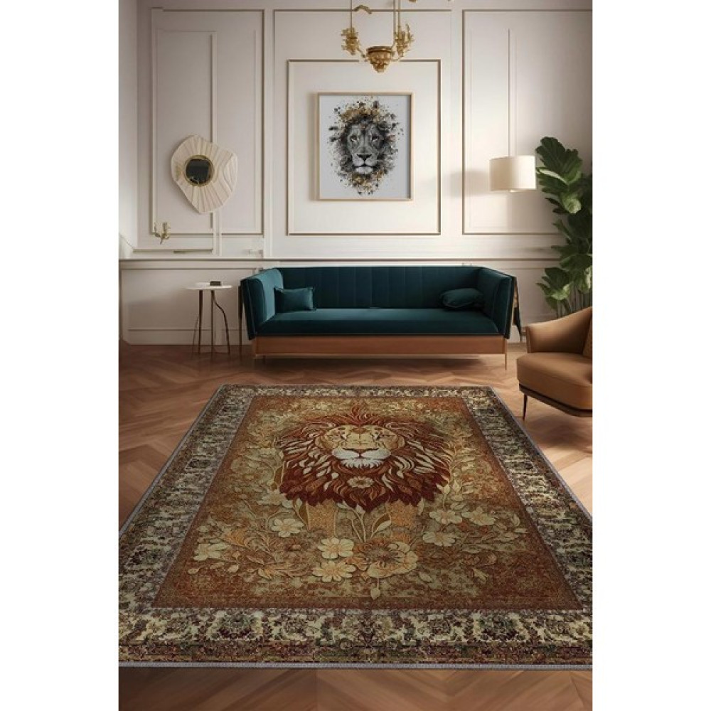 Homshtag Nuh'un Gemisi Koleksiyonu Aslan, Çiçek Desenli Art Deco Tarzı Vintage Halı,Çok Renkli Maksimalist Halı - 200 x 300 cm Salon Halısı Fiyatı