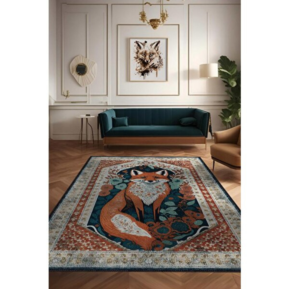 Homshtag Nuh'un Gemisi Koleksiyonu Tilki, Çiçek Desenli Art Deco Tarzı Vintage Halı,Çok Renkli Maksimalist Halı - 160 x 240 cm Salon Halısı Fiyatı