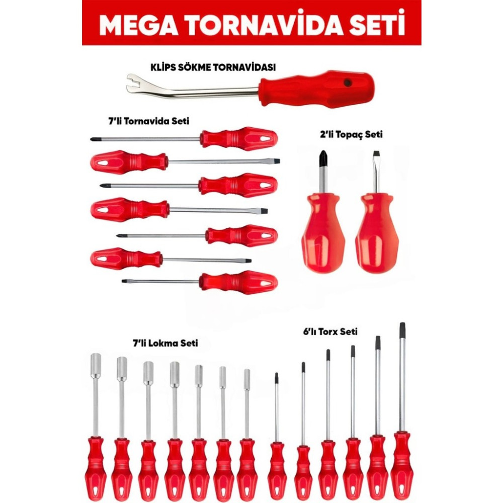 Hon 23 Parça Çelik Tornavida Seti Ergonomik Tasarımlı Çok Amaçlı Kullanım Kırmızı Renk Tornavida Fiyatı