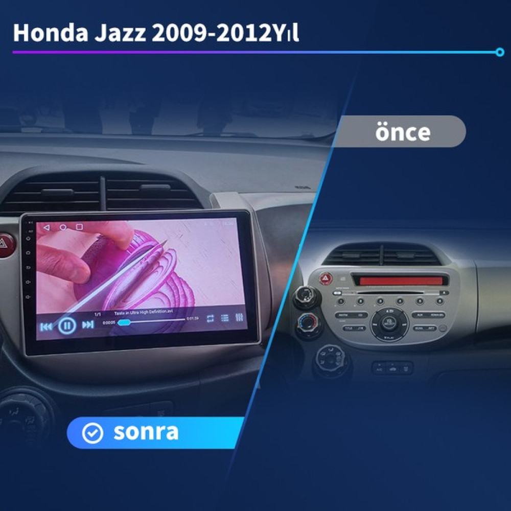 Honda Jazz 2009-2012 Yıl 2gb Ram +32GB Dahili Hafıza 10.2 Inç Araba Android Multimedya Carplay Navigasyon Cihazı Çerçeveli ve arka görüş kameralı Oto Görüntü Sistemleri Fiyatı