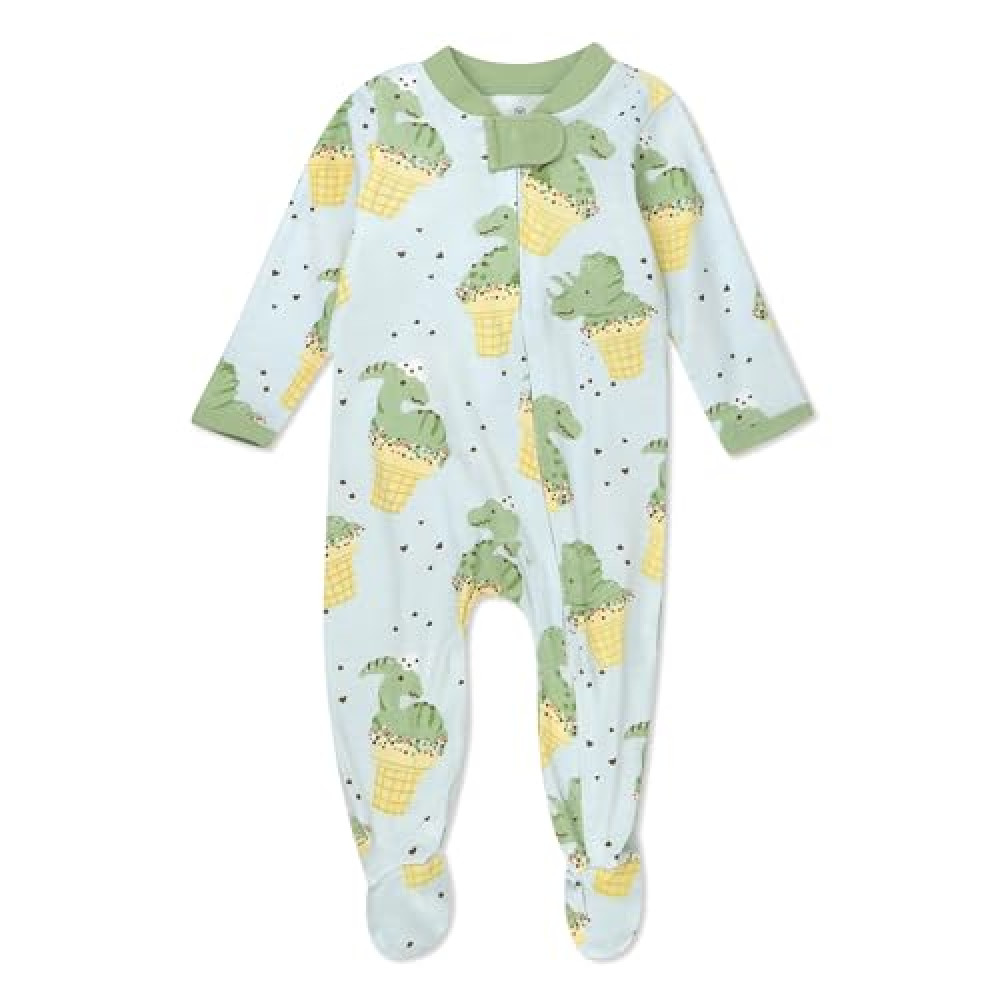 HonestBaby Sleep & Play Footed One-Piece Pajama Sleeper 100% Organic Cotton, Baby Boys, Dino Delight