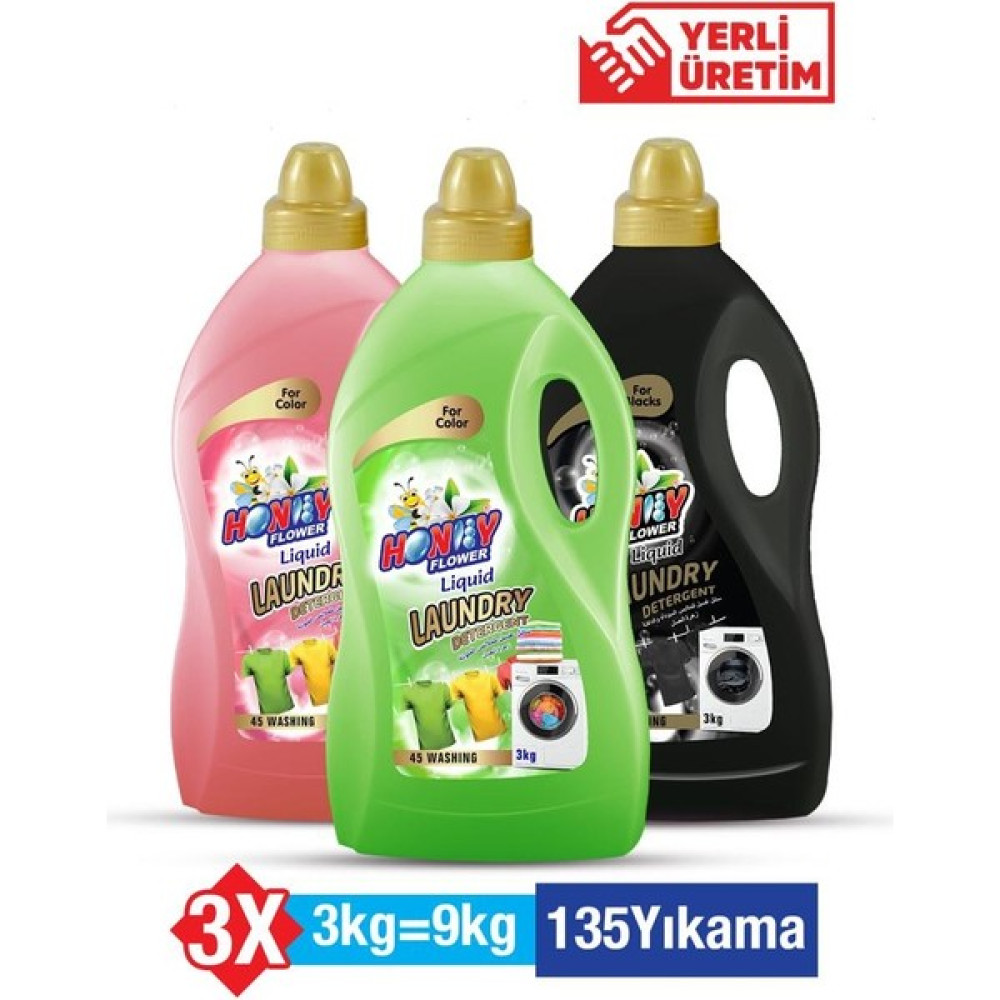 Honey Flower Sıvı Deterjan Hassas Bakım Sıvı Çamaşır Deterjanı 3 x 3 Lt (180 Yıkama) Renkli Yenileme - 9 lt Çamaşır Deterjanı Fiyatı