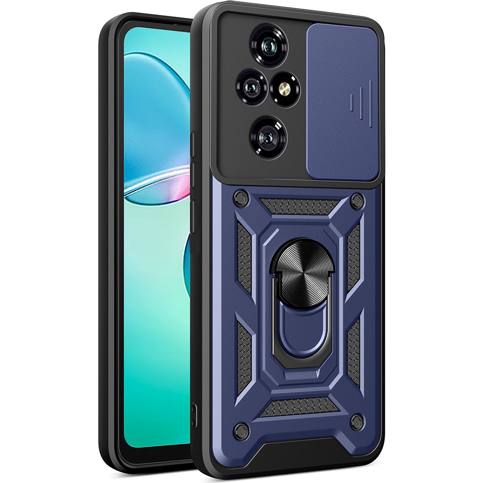 Honor 200 Pro Uyumlu Kılıf Magnetik Standlı Kamera Korumalı Sürgülü Kapak-Mavi - Mavi Cep Telefonu Kılıfı Fiyatı