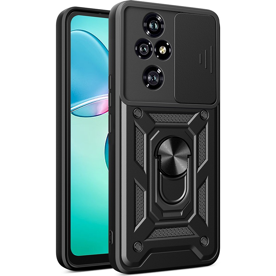 Honor 200 Pro Uyumlu Kılıf Magnetik Standlı Kamera Korumalı Sürgülü Kapak-Siyah - Siyah Cep Telefonu Kılıfı Fiyatı