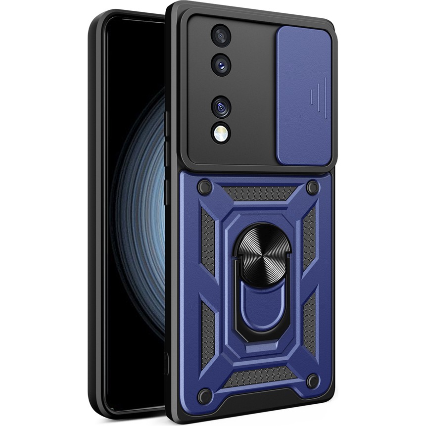 Honor 70 Uyumlu Kılıf Magnetik Standlı Kamera Korumalı Sürgülü Kapak-Mavi - Mavi Cep Telefonu Kılıfı Fiyatı
