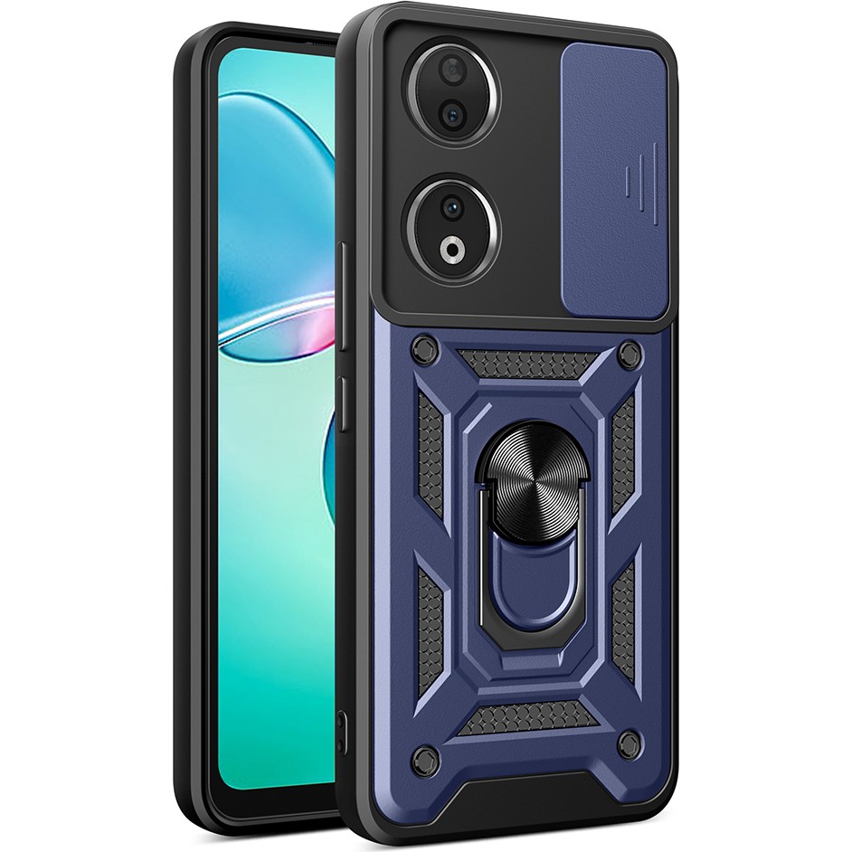 Honor 90 Uyumlu Kılıf Magnetik Standlı Kamera Korumalı Sürgülü Kapak-Mavi - Mavi Cep Telefonu Kılıfı Fiyatı