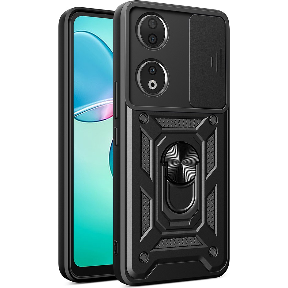 Honor 90 Uyumlu Kılıf Magnetik Standlı Kamera Korumalı Sürgülü Kapak-Siyah - Siyah Cep Telefonu Kılıfı Fiyatı