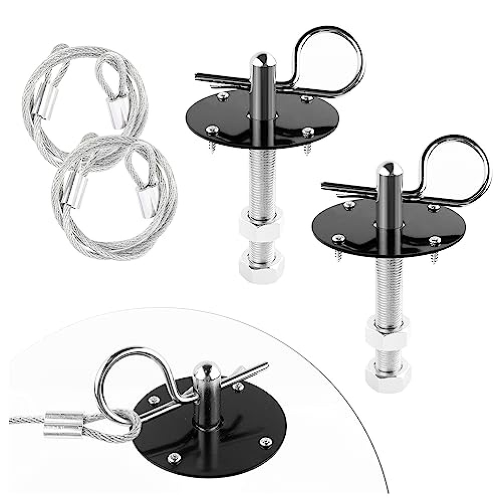 Hood Pins Kit for Car - Stainless Steel Hood Pin Lock Clip with Racing Lanyard for Fixing Car Hood Cover & Reduce Shaking - Universal Car Mods Exterior Accessories Fits Most Car Truck SUV(Black)