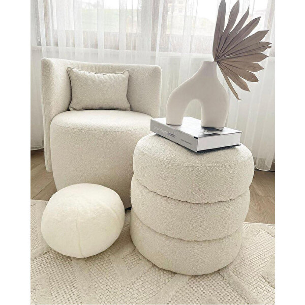 Hoom Concept Relax Teddy Berjer + Puf Takimi Set - Beyaz Tekli Koltuk & Berjer Fiyatı