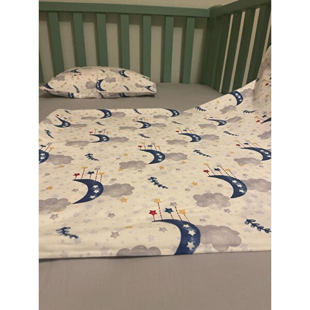 Hooola Baby Bulutlu Aydedeli Bebek Nevresim Takımı - 100 x 150 cm - Beyaz - Mavi Bebek Nevresim Takımı Fiyatı