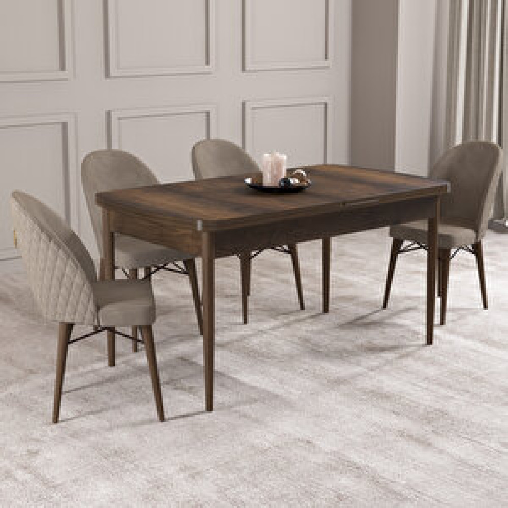 Hoopsii Arya Barok Desen 70x114 Mdf Açılabilir Mutfak Masası Takımı 4 Adet Sandalye Cappucino Yemek & Mutfak Masası Fiyatı