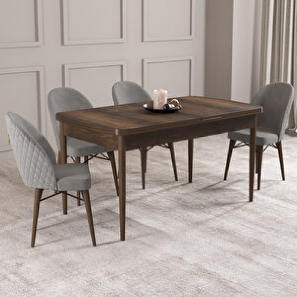 Hoopsii Arya Barok Desen 70x114 Mdf Açılabilir Mutfak Masası Takımı 4 Adet Sandalye Gri Yemek & Mutfak Masası Fiyatı
