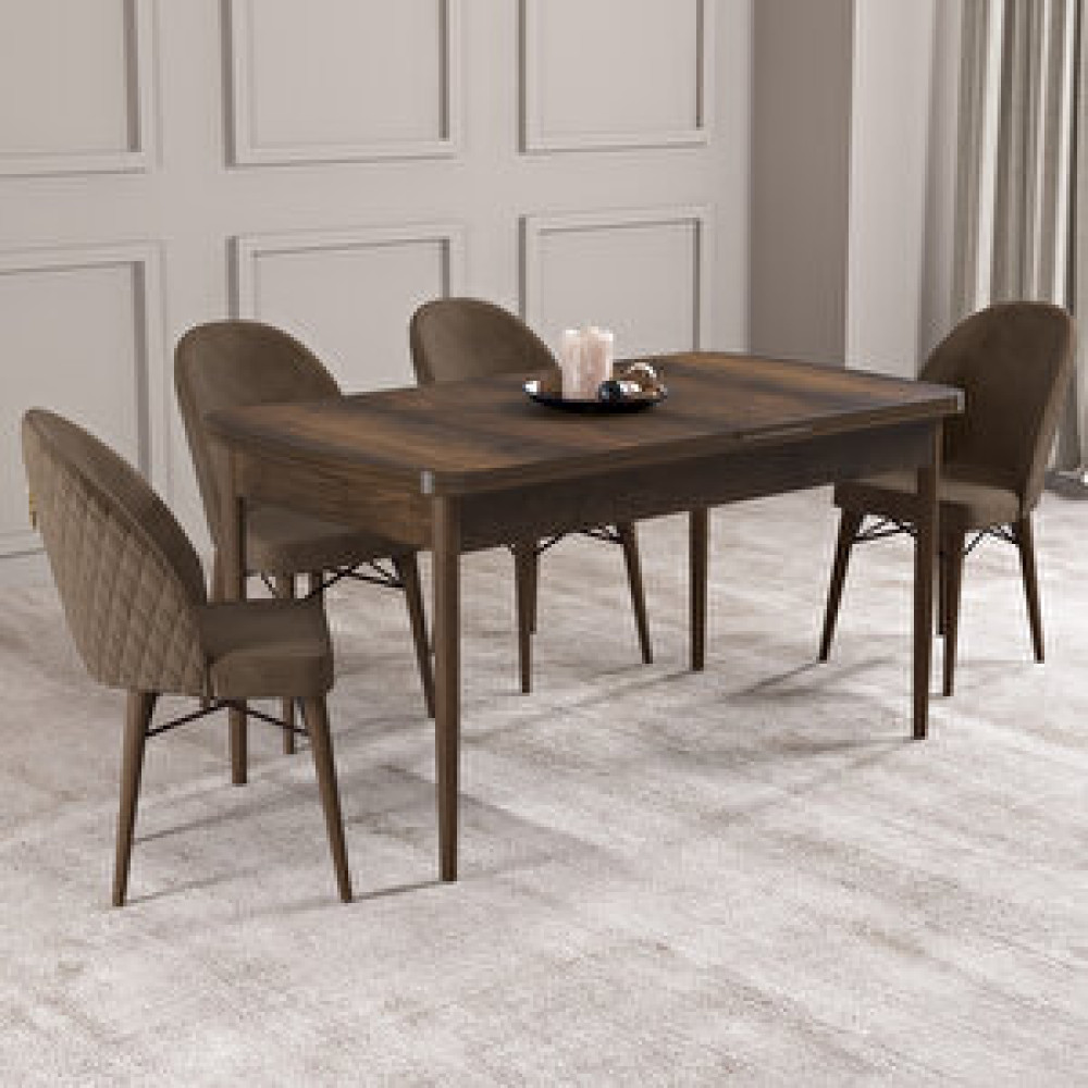 Hoopsii Arya Barok Desen 70x114 Mdf Açılabilir Mutfak Masası Takımı 4 Adet Sandalye Kahverengi Yemek & Mutfak Masası Fiyatı