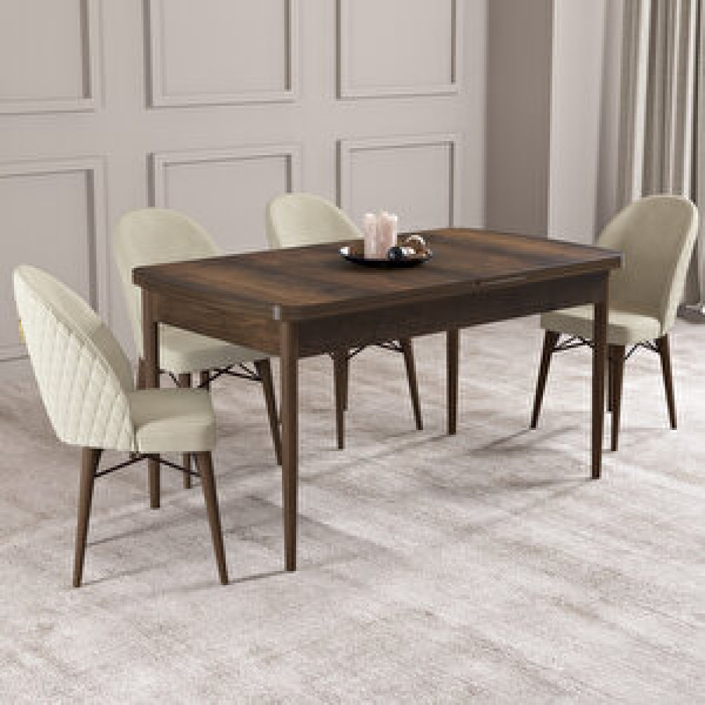 Hoopsii Arya Barok Desen 70x114 Mdf Açılabilir Mutfak Masası Takımı 4 Adet Sandalye Krem Yemek & Mutfak Masası Fiyatı