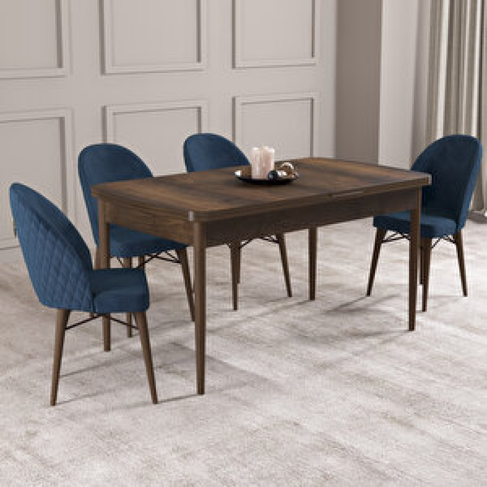 Hoopsii Arya Barok Desen 70x114 Mdf Açılabilir Mutfak Masası Takımı 4 Adet Sandalye Lacivert Yemek & Mutfak Masası Fiyatı
